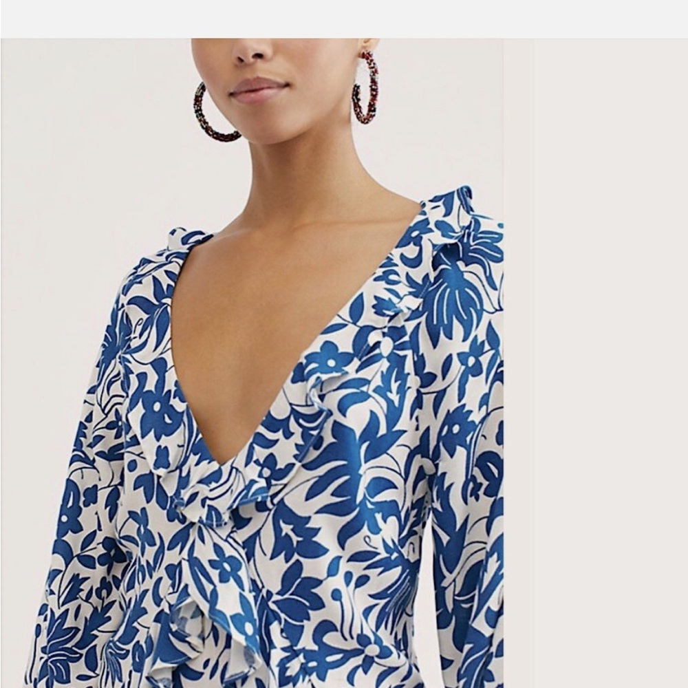 Free People Rebecca Blue and White Ruffled Floral Long Sleeve Dress Size M - Picture 12 of 14
